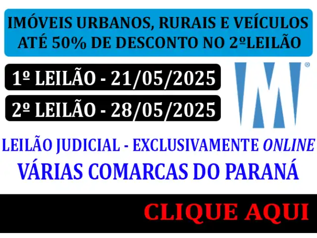 LEILÃO JUDICIAL - COMARCA DE  PARANAVAÍ